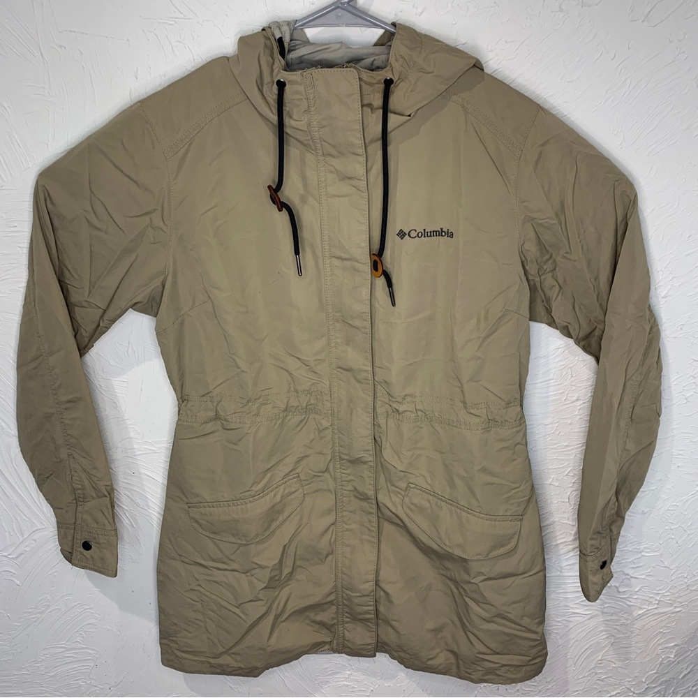 Columbia Jacket Womens Size Small Coat Hooded Jacket Beige Brown Lightweight